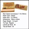 RAW Classic Connoisseur 1 1/4 (78mm) Rolling Papers + Tips