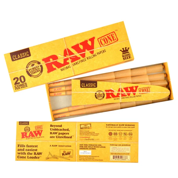 DSC_1316 RAW CLASSIC KINGSIZE PRE ROLLED CONE 20PC PER BOX