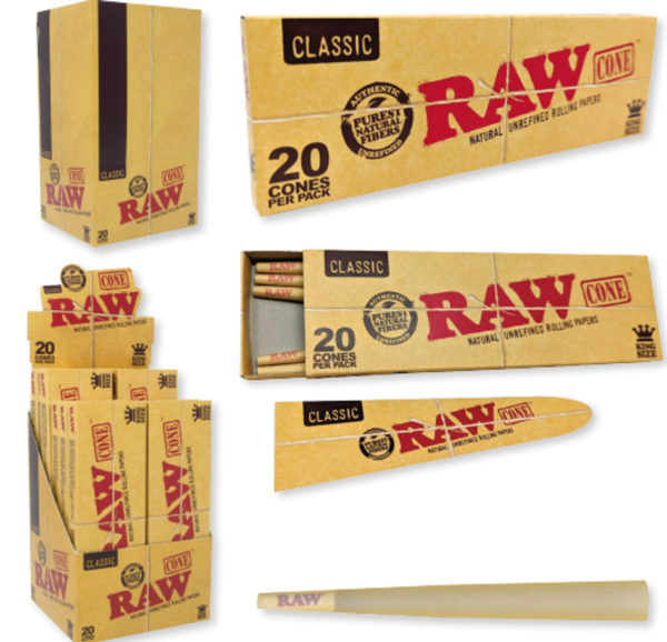 unnamed__04032 RAW CLASSIC KINGSIZE PRE ROLLED CONE 20PC PER BOX