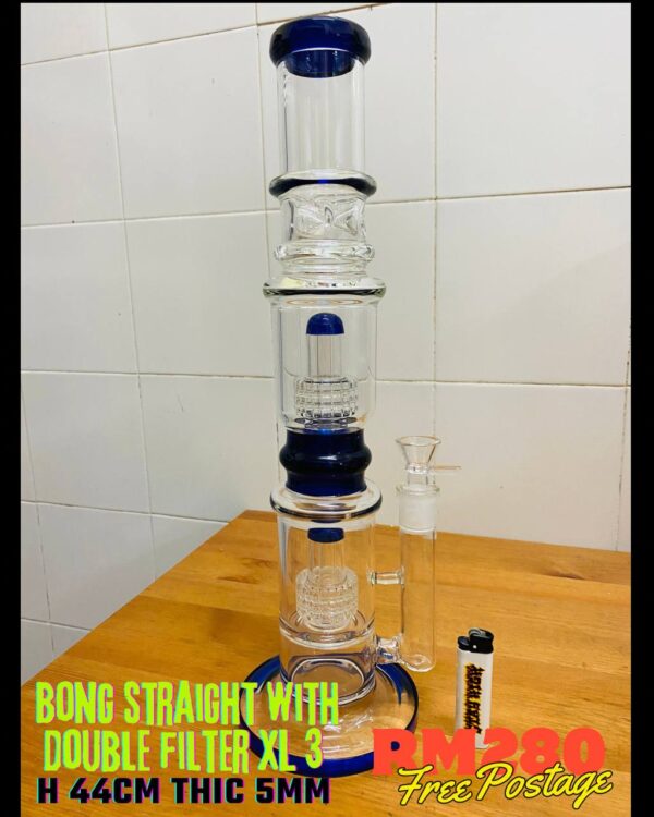 GLASS BONG STRAIGHT WITH DOUBLE FILTER XL 3 44CM