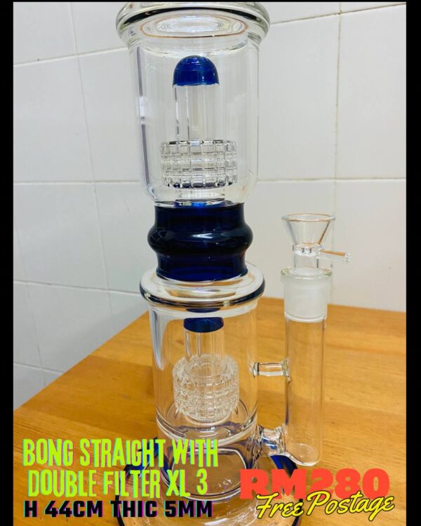 GLASS BONG STRAIGHT WITH DOUBLE FILTER XL 3 44CM