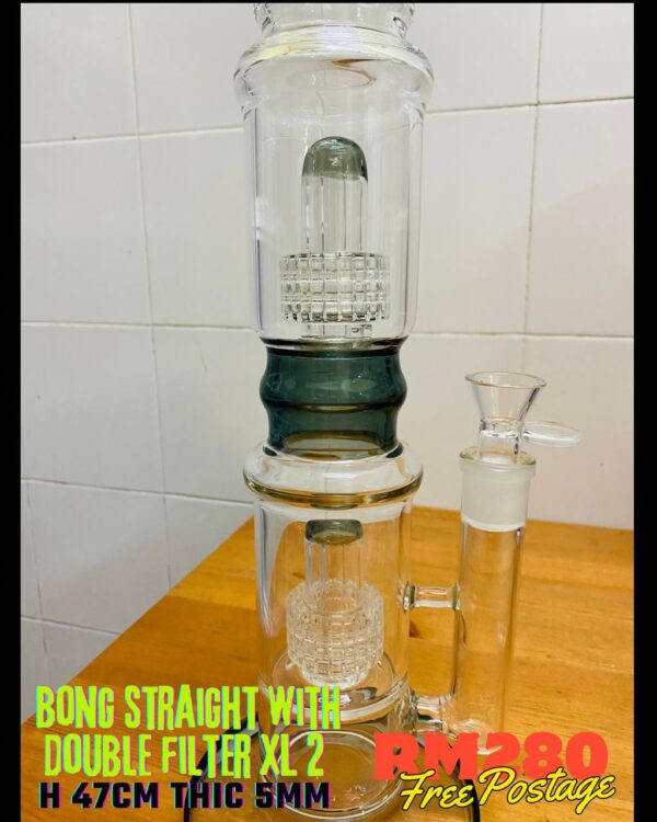 GLASS BONG STRAIGHT WITH DOUBLE FILTER XL 2 47CM
