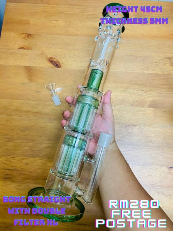 GLASS BONG STRAIGHT WITH DOUBLE FILTER XL 45CM