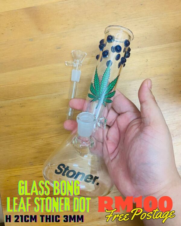 GLASS BONG LEAF STONER DOT 21CM