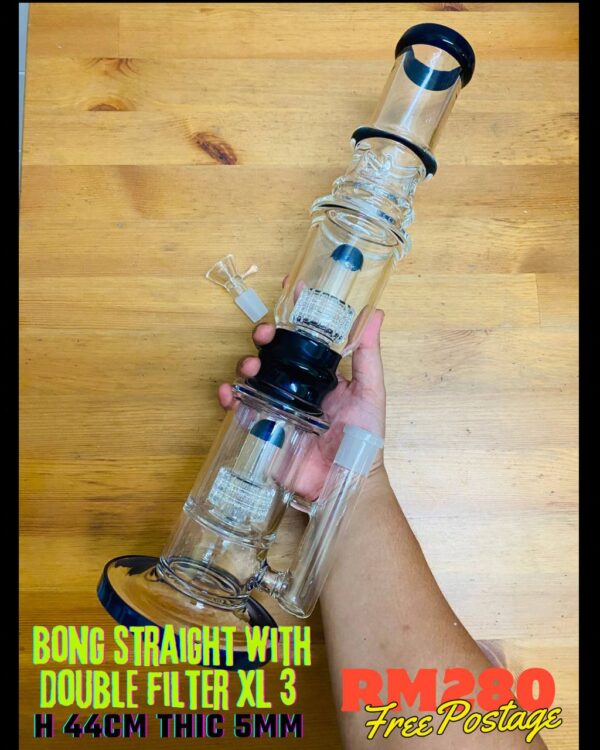 GLASS BONG STRAIGHT WITH DOUBLE FILTER XL 3 44CM