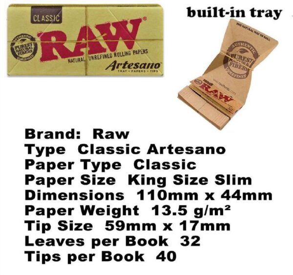 8f8aa195-b03a-4c1e-8d19-4a90ed624172 Rawthentic Raw Classic Artesano King size Slim 110mm ( Tray + Papers + Tip )