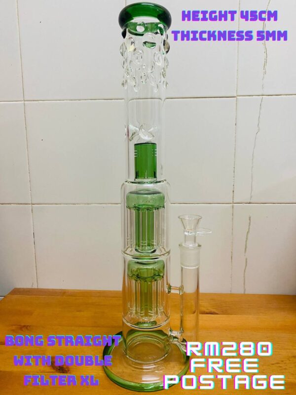 GLASS BONG STRAIGHT WITH DOUBLE FILTER XL 45CM