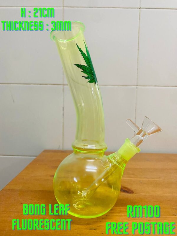 GLASS BONG LEAF FLUORESCENT 21CM