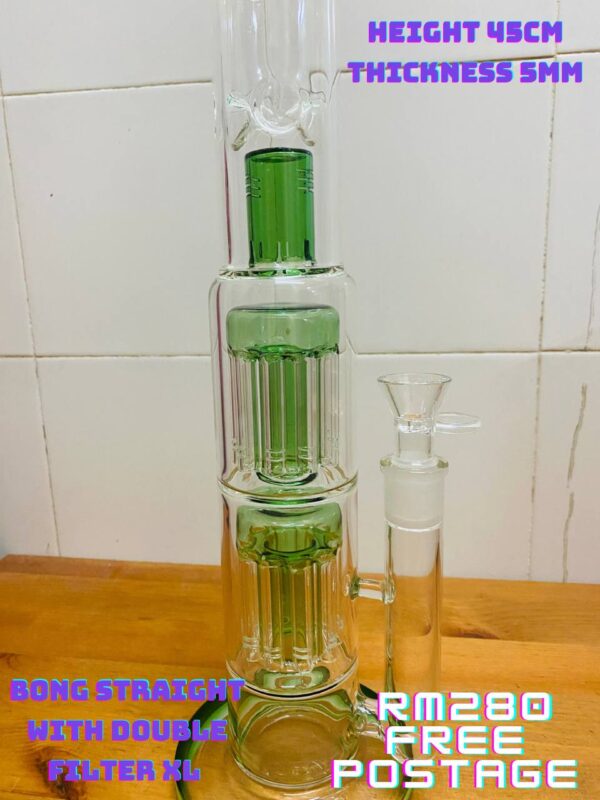 GLASS BONG STRAIGHT WITH DOUBLE FILTER XL 45CM