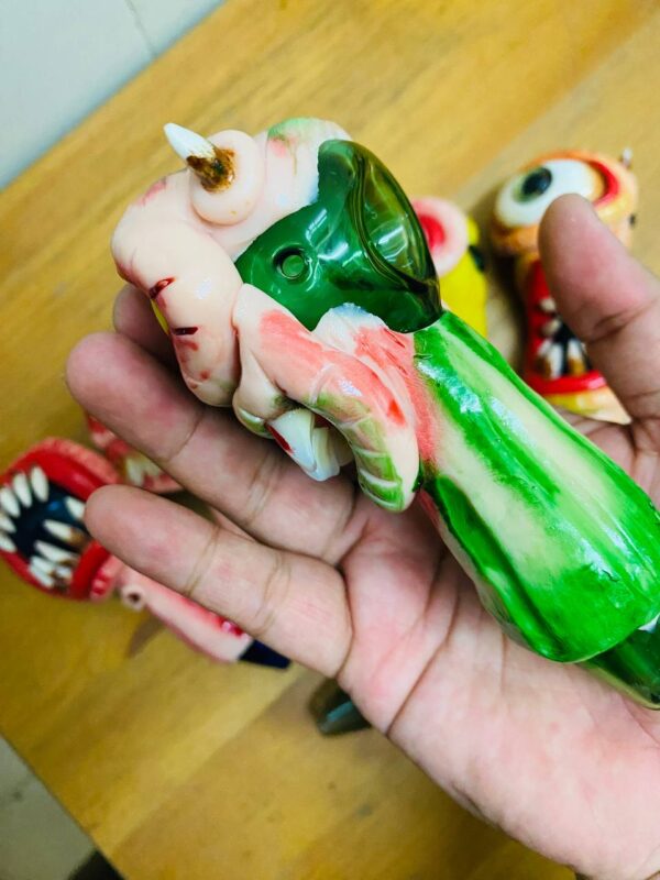 3D Evil Monster Face Hand Printing SPOON GLASS PIPE 5" (Random Design)