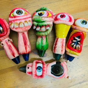 3D Evil Monster Face Hand Printing SPOON GLASS PIPE 5″ (Random Design)
