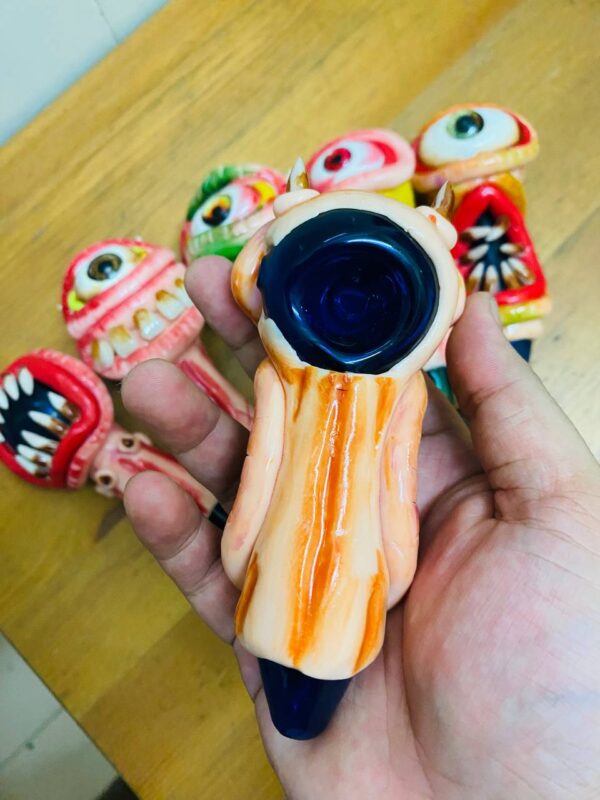 3D Evil Monster Face Hand Printing SPOON GLASS PIPE 5" (Random Design)