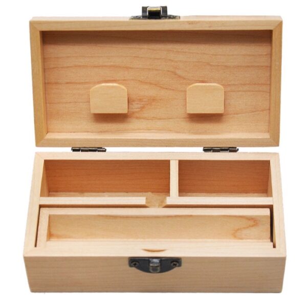 IMG_0337 Wooden Stash Box With Rolling Tray Natural Handmade Wood and Herbal Storage Box For Rolling (5.35*2.79*1.96inch)