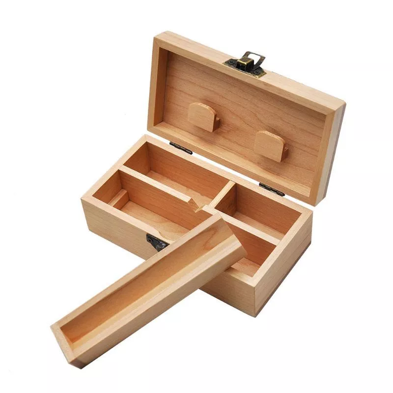 Wooden Stash Box With Rolling Tray Natural Handmade Wood and Herbal Storage Box For Rolling (5.35*2.79*1.96inch) - Image 2