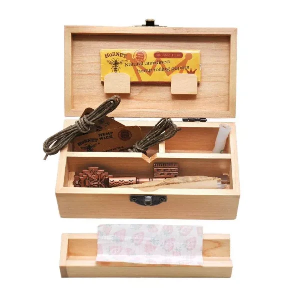 IMG_0342 Wooden Stash Box With Rolling Tray Natural Handmade Wood and Herbal Storage Box For Rolling (5.35*2.79*1.96inch)
