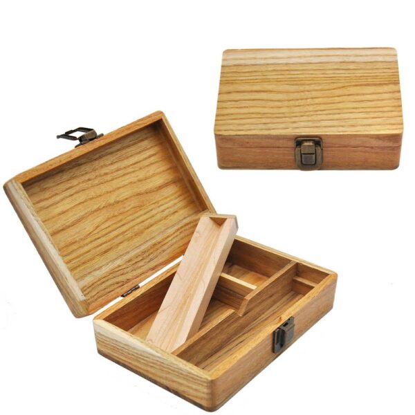 ￼Wooden Stash Box With Rolling Tray Natural Handmade Wood  and Herbal Storage Box For Rolling (6.81*4.72*1.96inch)