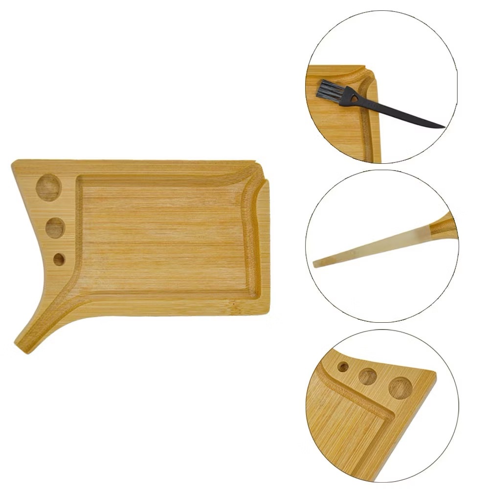 Mini Portable Natural Bamboo Rolling Tray with Rolled Cone Holder Multi Functional Tray - Image 5