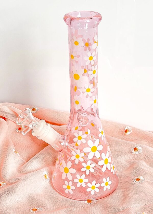 img_8229 GLASS BONG PINK DAISY FLOWER 25CM