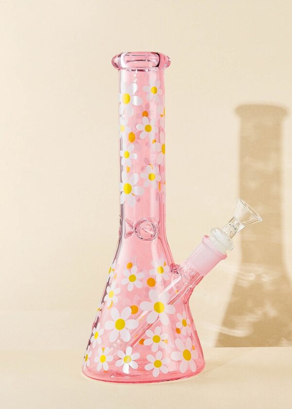img_8232-2 GLASS BONG PINK DAISY FLOWER 25CM