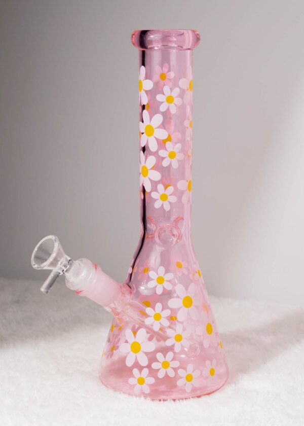 img_8234 GLASS BONG PINK DAISY FLOWER 25CM